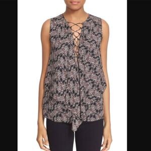 DEREK LAM 10 Crosby Printed Silk Lace Up Top 0 XS